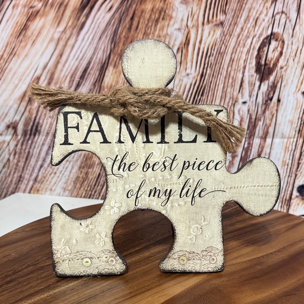 Family Puzzle Piece Decor - Cream